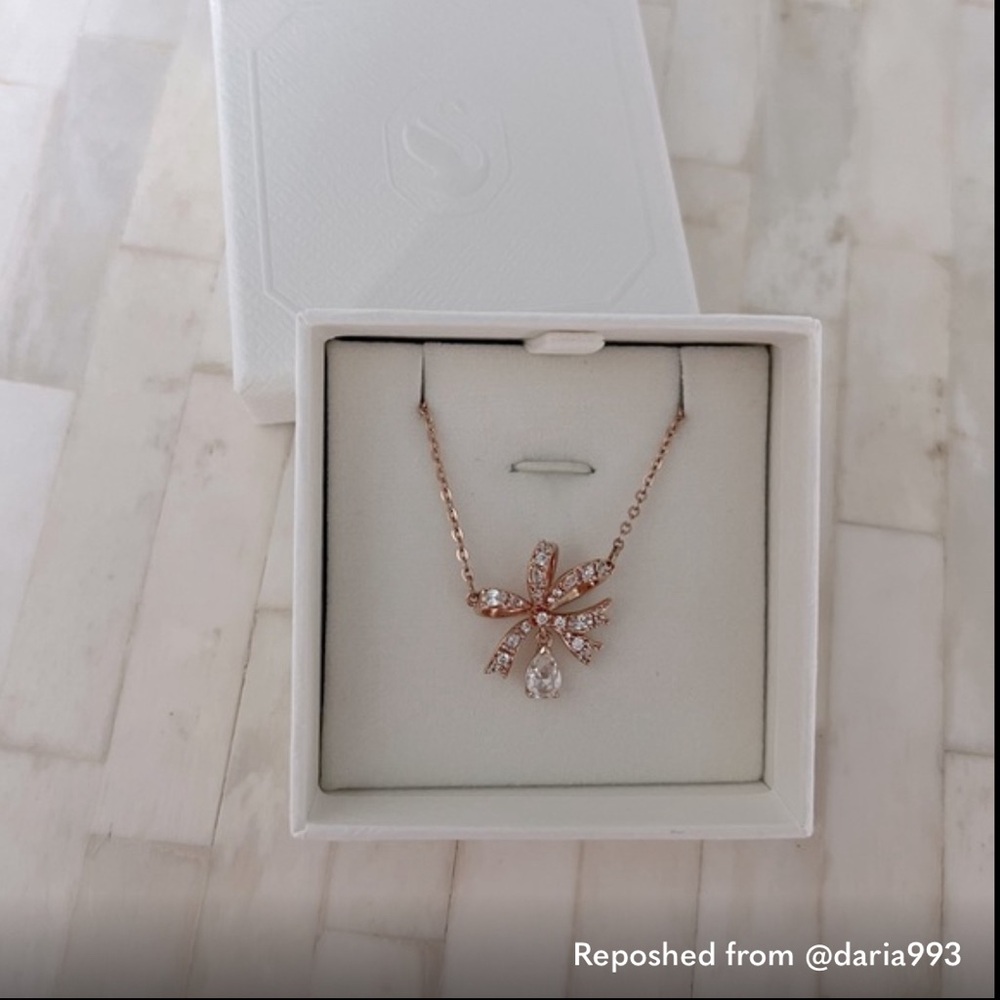 Swarovski Volta Rose Gold Crystal Bow Necklace - Picture 5 of 6
